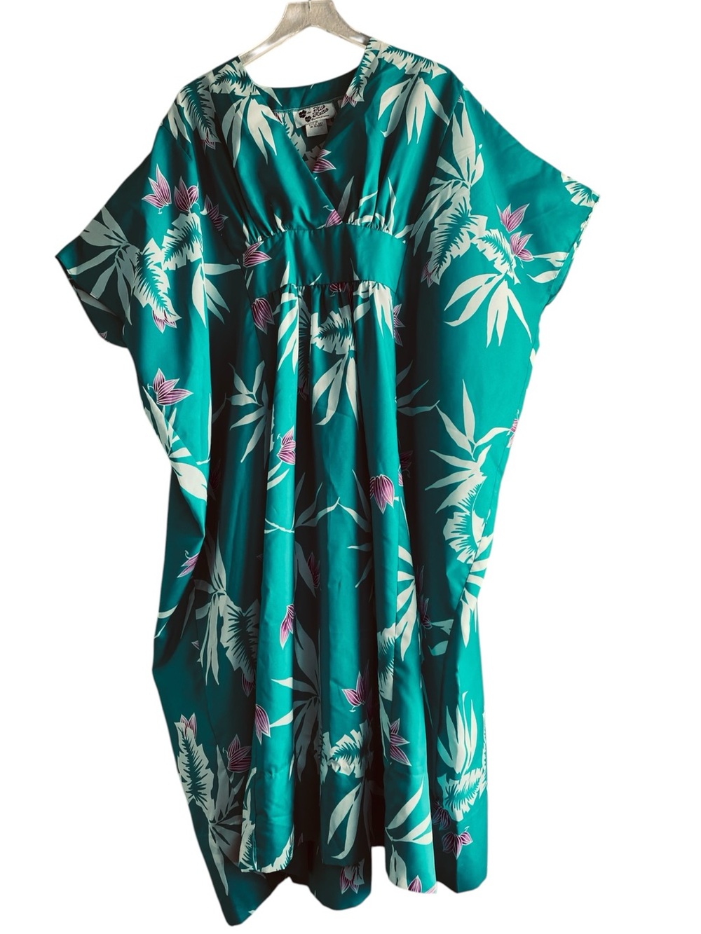 Hilo Hattie Teal Floral Japanese Style Caftan OS